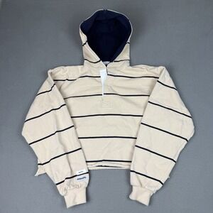 KOTN Vintage Barbarian Rugby Hoodie Cropped Striped Oversized Size S 90s Y2K